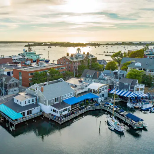 Aerial view of Woods Hole at sunset