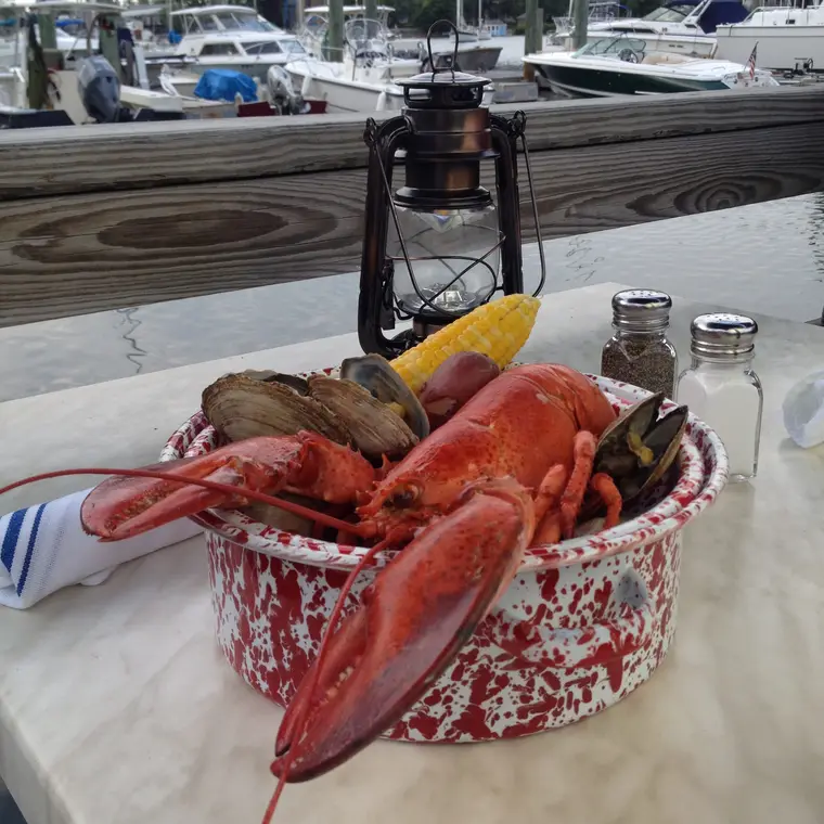 Steamed lobster with mussels and corn